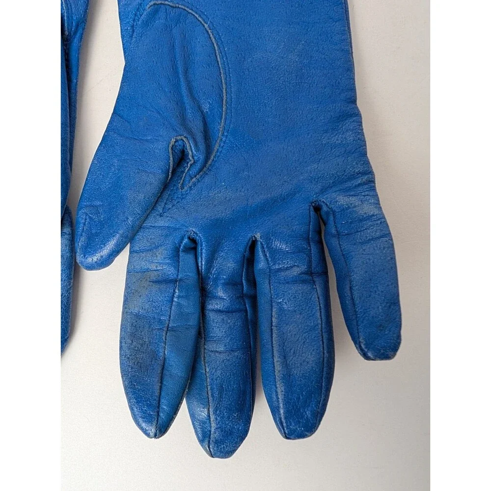 Blue Leather Gloves Womens Size Large Driving Winter Lined WPL 9745
